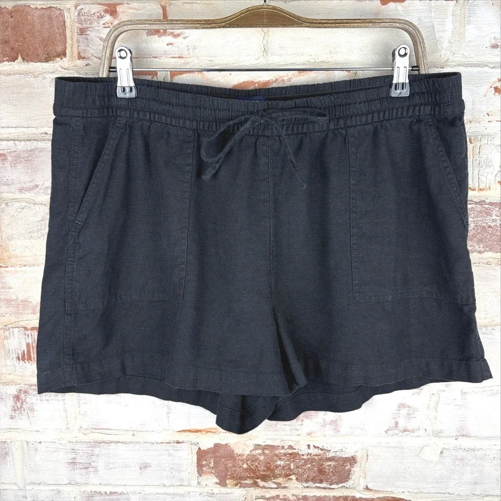 J.Crew Linen Drawstring Waist Shorts Faded Black Size L Coastal Boho Resort Chic